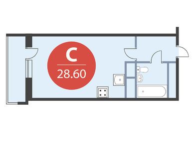 1-комнатная 28.60 кв.м, ЖК «Отрадный», 5 434 000 руб.