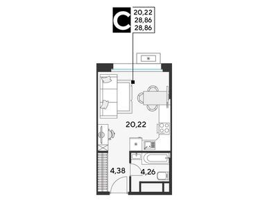 Студия 28.86 кв.м, Жилой комплекс EVO (Эво), 7 334 050 руб.