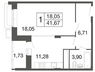 1-комнатная 41.67 кв.м, ЖК «Времена года» (Апрелевка), 6 214 984 руб.