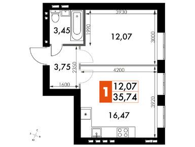 1-комнатная 35.90 кв.м, ЖК «Парк Апрель», 7 585 670 руб.