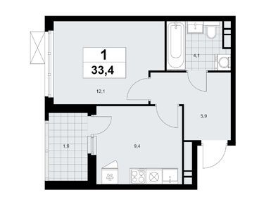 1-комнатная 33.40 кв.м, Жилой район «Скандинавия», 8 906 567 руб.