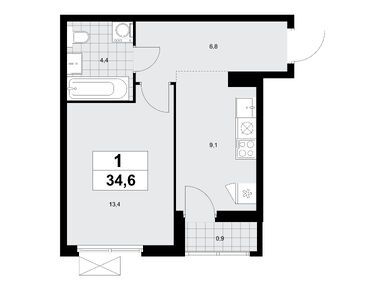 1-комнатная 34.60 кв.м, ЖК «Дзен-кварталы», 8 696 374 руб.