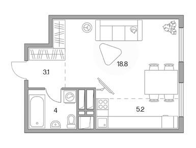 Студия 31.10 кв.м, ЖК «Бригантина», 5 646 175 руб.