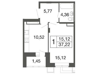 1-комнатная 37.22 кв.м, ЖК «Времена года» (Апрелевка), 6 091 426 руб.