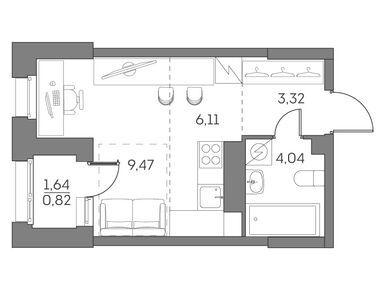 1-комнатная 23.76 кв.м, ЖК «Аквилон BESIDE», 8 564 158 руб.