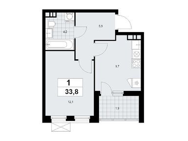 1-комнатная 33.80 кв.м, Жилой район «Скандинавия», 9 050 406 руб.