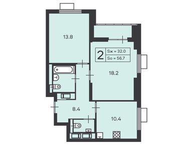 Планировки двухкомнатные в Жилой дом «Амурская ул., д. 1, к. 1»