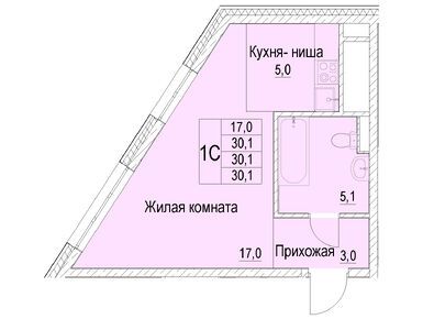 1-комнатная 30.10 кв.м, ЖК «Отрадный», 5 719 000 руб.