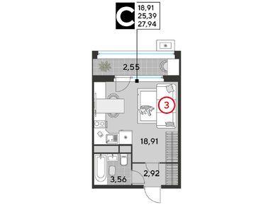 Студия 27.94 кв.м, Жилой комплекс EVO (Эво), 7 936 360 руб.