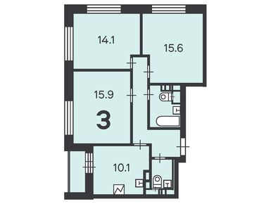 Планировки трехкомнатные в Жилой дом «16-я Парковая ул., д. 12»