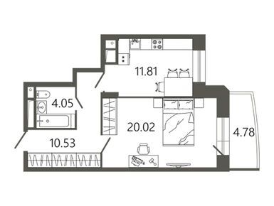 1-комнатная 47.84 кв.м, ЖК «МЕССИЕР 18», 7 415 200 руб.