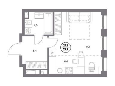 Студия 29.90 кв.м, ЖК «Адмирал» (Печатники), 12 169 300 руб.