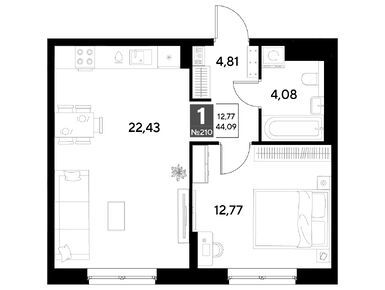 1-комнатная 44.09 кв.м, ЖК «Космопарк», 4 541 270 руб.