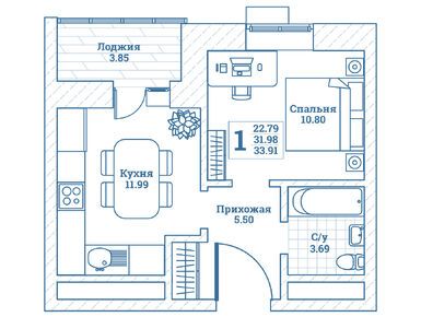 1-комнатная 34.30 кв.м, ЖК «Новоград Монино», 4 527 600 руб.