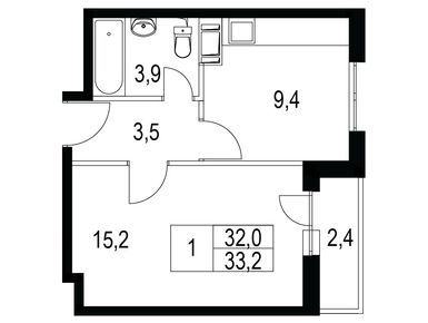 1-комнатная 33.20 кв.м, ЖК «Олимп» (Хотьково), 4 199 800 руб.