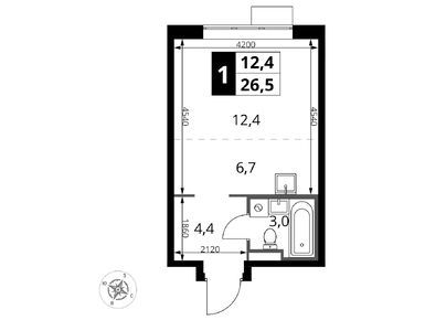 1-комнатная 26.50 кв.м, ЖК «1-й Донской» (Первый Донской), 5 644 606 руб.