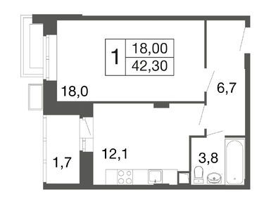 1-комнатная 42.30 кв.м, ЖК «Времена года» (Апрелевка), 6 156 925 руб.