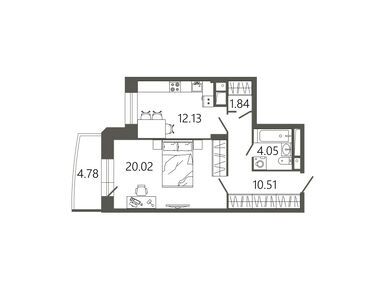 1-комнатная 49.98 кв.м, ЖК «МЕССИЕР 18», 7 746 900 руб.