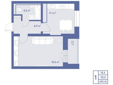 1-комнатная 40.40 кв.м, ЖК «Академик» (Троицк), 9 457 640 руб.