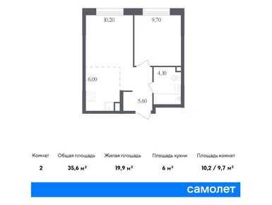 1-комнатная 35.60 кв.м, ЖК «Ольховый Квартал», 9 790 427 руб.