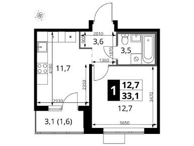 1-комнатная 33.10 кв.м, ЖК «1-й Южный» (Первый Южный), 8 123 865 руб.