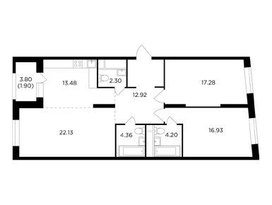 3-комнатная 95.00 кв.м, ЖК «Кутузов Grad II» (Кутузовград), 33 270 000 руб.