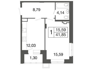 1-комнатная 41.85 кв.м, ЖК «Времена года» (Апрелевка), 6 279 432 руб.