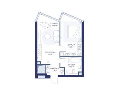 1-комнатная 46.40 кв.м, hideOUT (хайдАут), 28 628 800 руб.