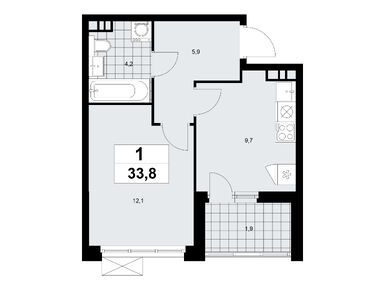 1-комнатная 33.80 кв.м, Жилой район «Скандинавия», 8 790 863 руб.