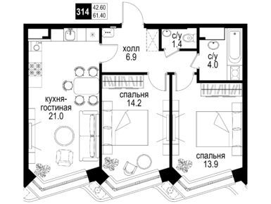 Планировки трехкомнатные в ЖК «Интеллигент»