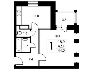 1-комнатная 42.30 кв.м, Город-событие «Лайково», 6 377 021 руб.