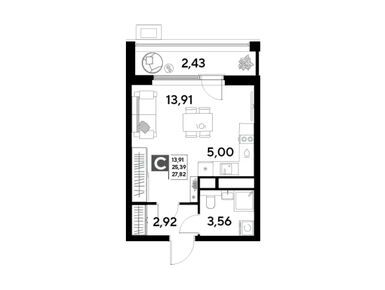 Студия 27.82 кв.м, Жилой комплекс EVO (Эво), 7 842 460 руб.