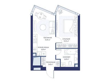 1-комнатная 44.00 кв.м, hideOUT (хайдАут), 29 370 000 руб.