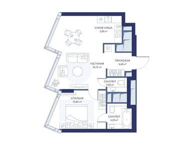 1-комнатная 53.10 кв.м, hideOUT (хайдАут), 40 382 550 руб.