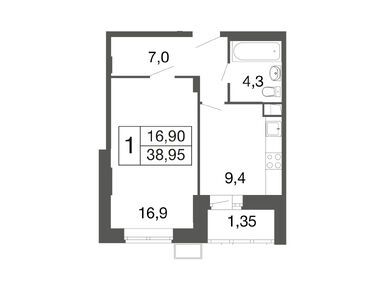 1-комнатная 38.95 кв.м, ЖК «Времена года» (Апрелевка), 6 391 505 руб.