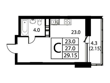 1-комнатная 29.15 кв.м, Микрорайон «Космос» (Домодедово), 4 503 675 руб.