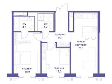 2-комнатная 74.40 кв.м, ЖК «Татарская 35», 107 664 240 руб.