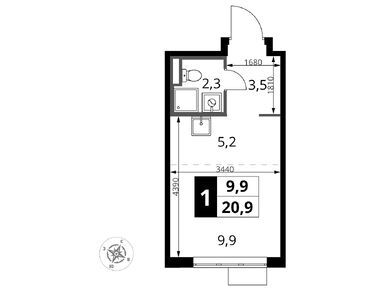 1-комнатная 20.90 кв.м, ЖК «1-й Донской» (Первый Донской), 5 228 678 руб.